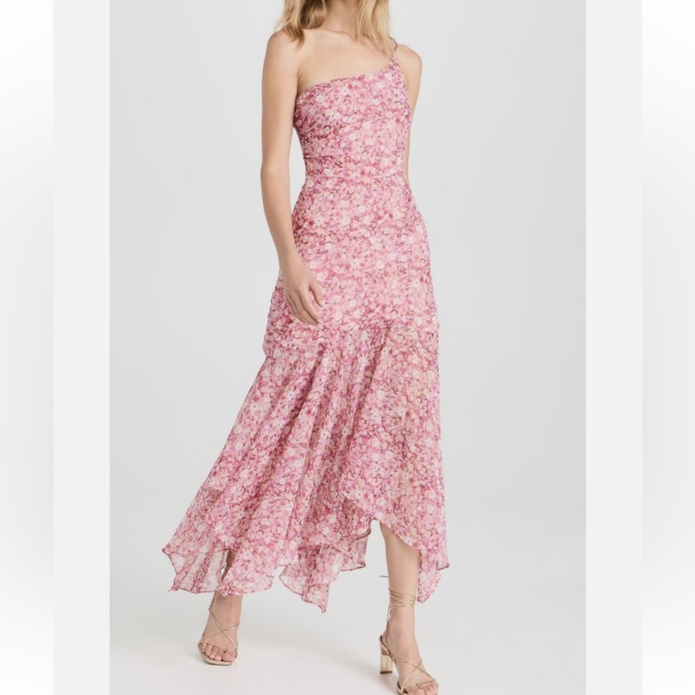 Astr One-Shoulder Pink Floral Midi Dress - Picture 2 of 16